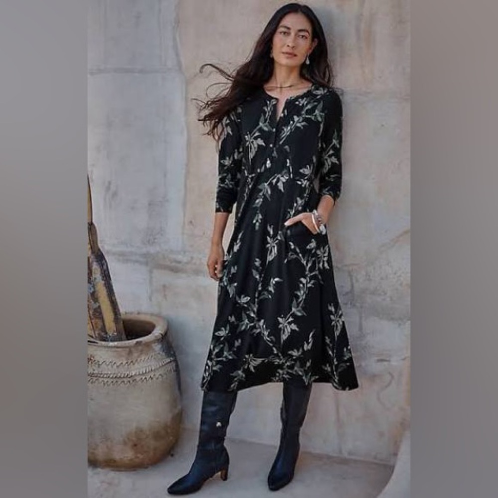 NWT J.Jill Dark Gray Floral Midi Dress Large